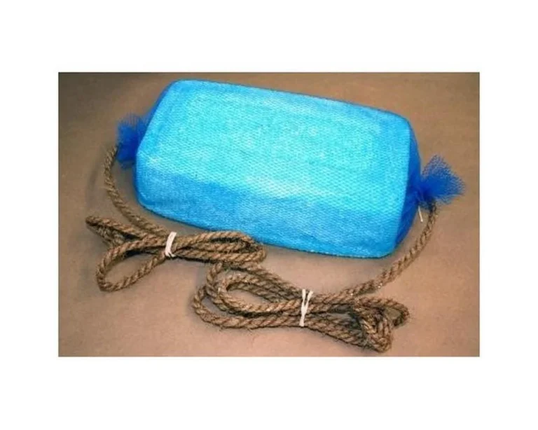 Blue foam float with rope attached